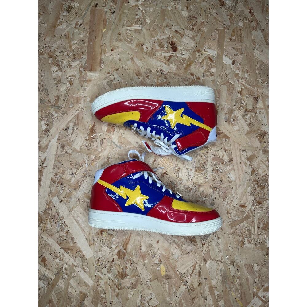 A Bathing Ape Bapesta Mid Red Multi Blue Sz US 10 - Picture 2 of 5